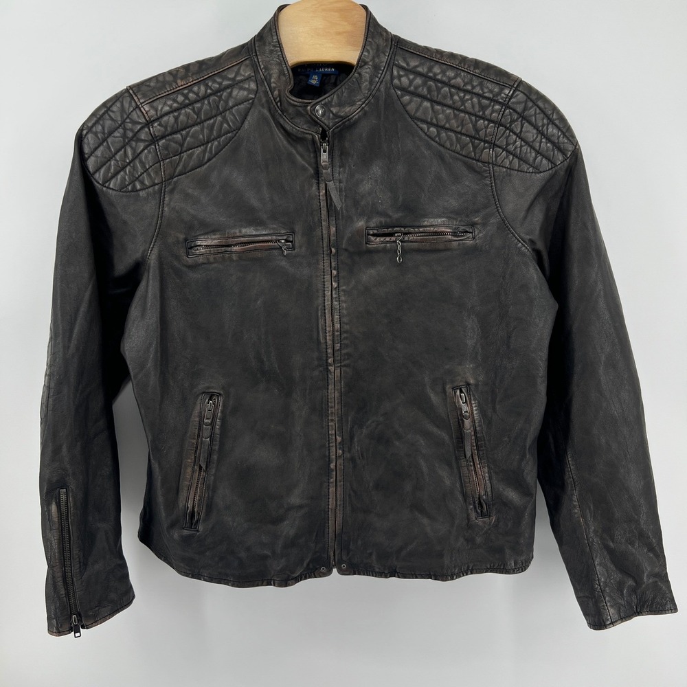 Polo Ralph Lauren Leather Jacket Mens XXL Brown Quilted Moto Cafe Racer